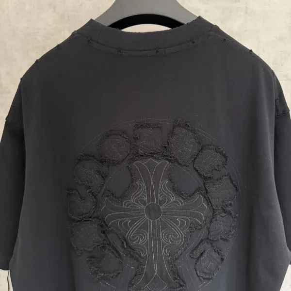 Chrome Hearts Cross Embroidered Distressed Black T-Shirt - 15