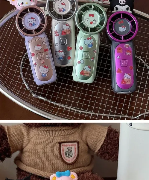Hello Kitty Portable Mini Fan with KT Cap Accessory Beige Electronics - 4