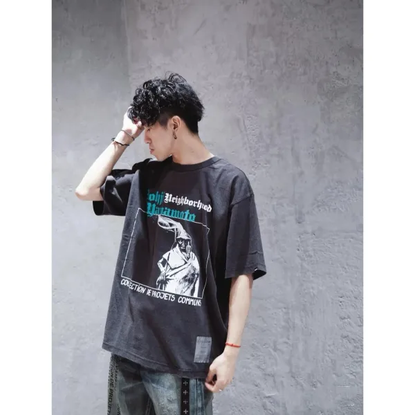 Yohji Yamamoto x Neighborhood Collaboration Graphic Tee Charcoal Gray T-Shirt - 8