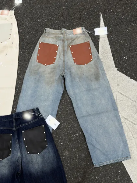 Design Distressed Wide-Leg Jeans with Rivet Pockets Black - 5