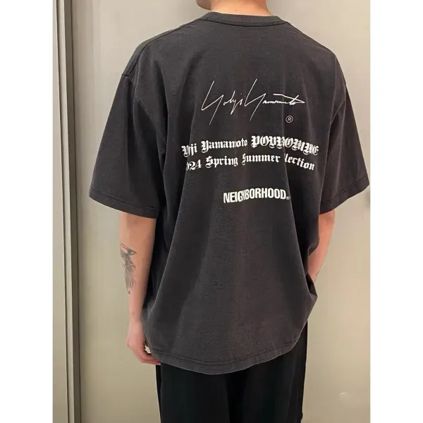 Yohji Yamamoto x Neighborhood Collaboration Graphic Tee Charcoal Gray T-Shirt - 14