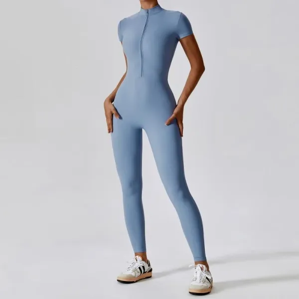 Design Zip-Front Bodysuit Light Blue Activewear - 1