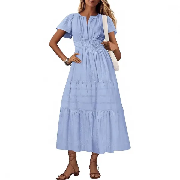 Design Tiered Smocked Waist Midi Dress in Sky Blue - 1