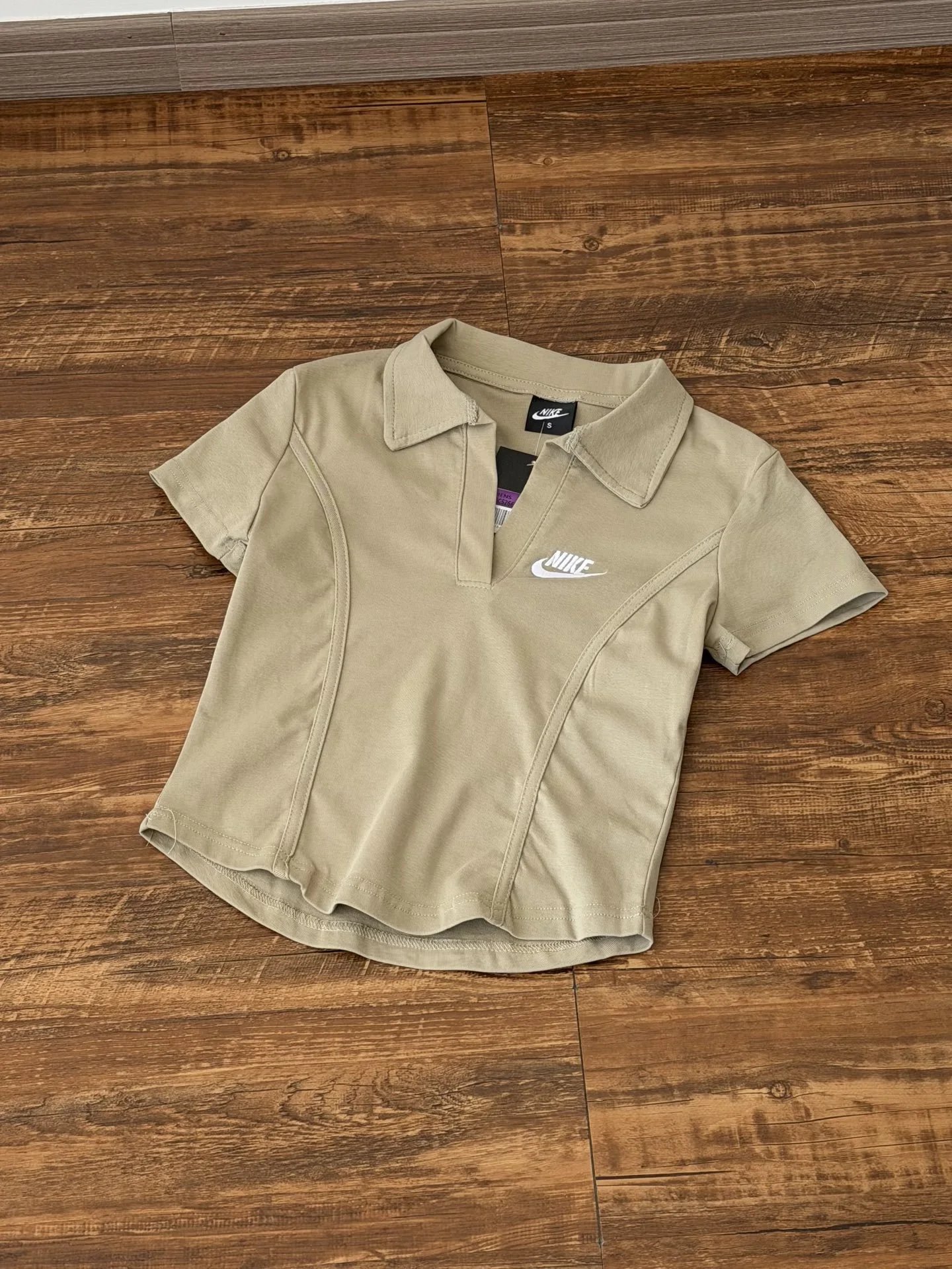 Nike Polo Shirt Beige Sporty Cropped Top