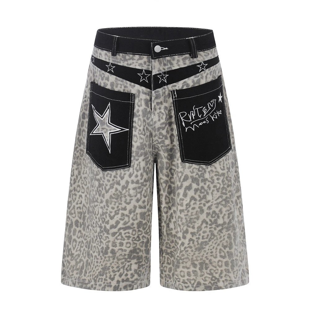 Moose Knuckles Star Leopard Print Denim Shorts