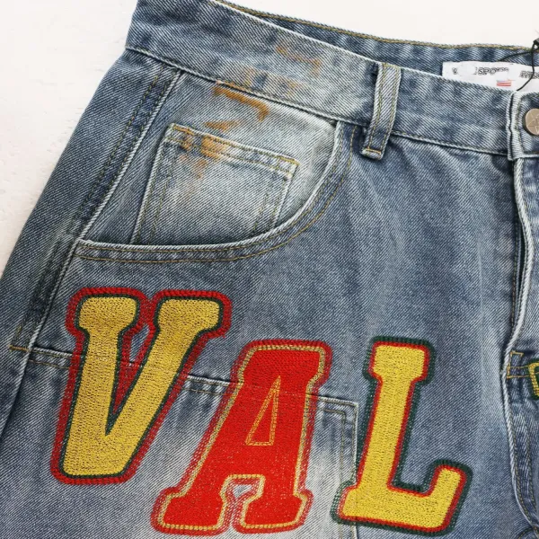 Design Valley Embroidered Distressed Black Workwear Jeans - 8