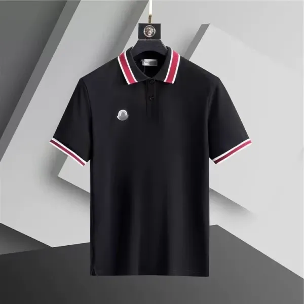 Moncler Logo Polo Black with Red and White Trim Polo Shirt - 1