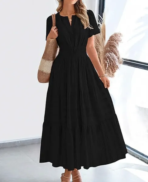 Design Tiered Maxi Dress Black Casual Dress - 1