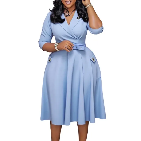 Design Trench-Style Wrap Dress in Navy with Belt - 40