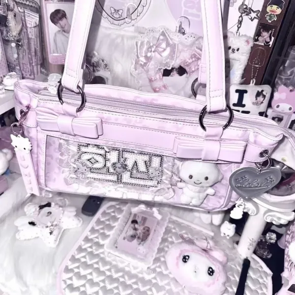 Sanrio Hello Kitty & My Melody Decorated Polka Dot Clear Panel Shoulder Bag - 11