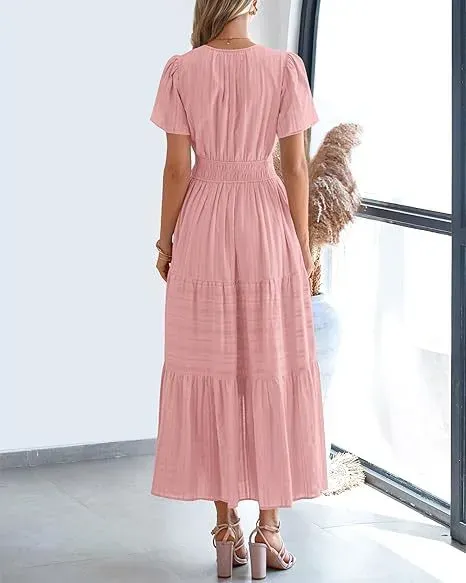Design Tiered Smocked Waist Maxi Dress in Sky Blue - 20