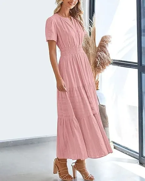Design Tiered Smocked Waist Maxi Dress in Sky Blue - 23