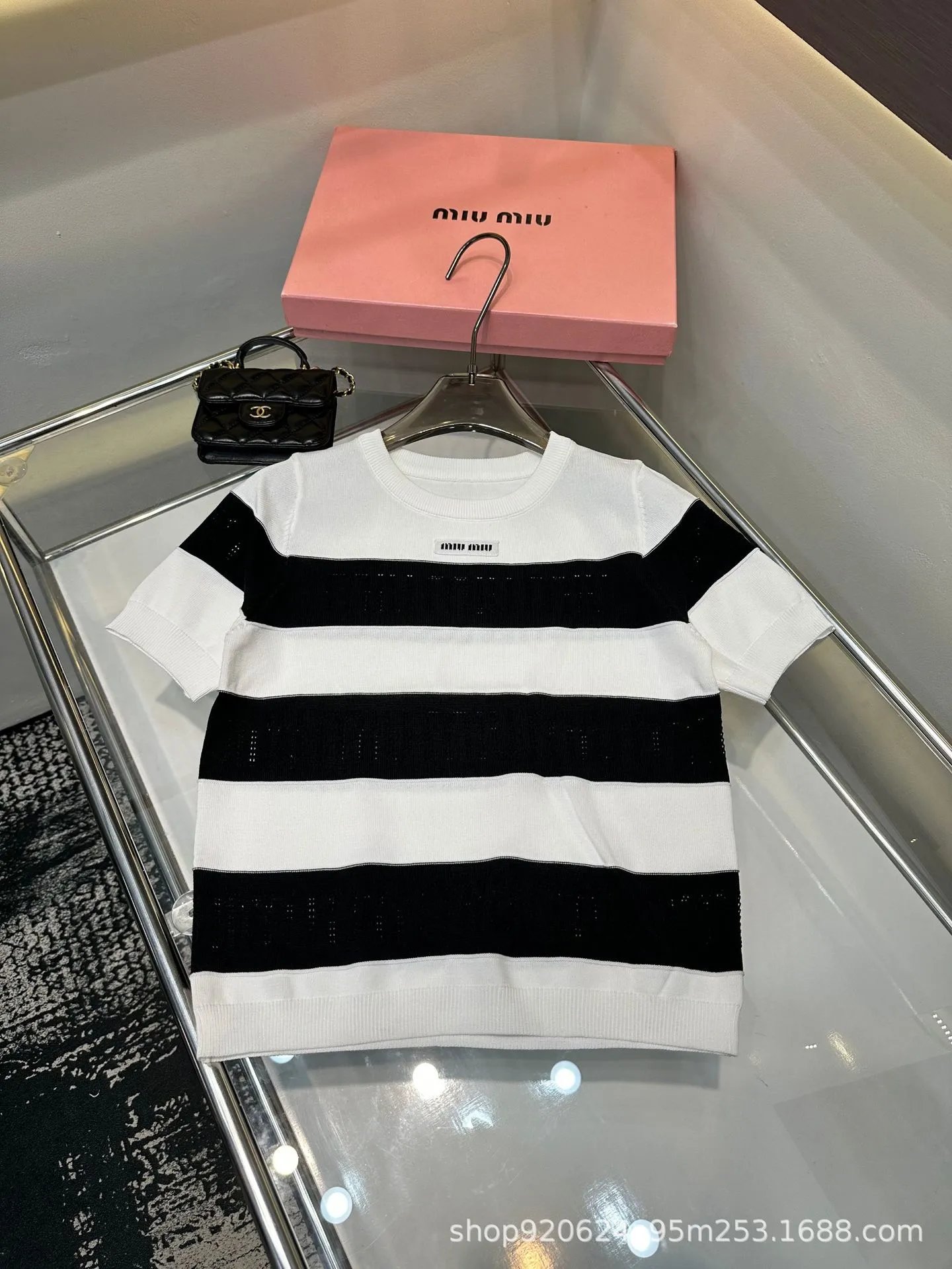 Miu Miu Striped Knit T-Shirt Black and White - 4