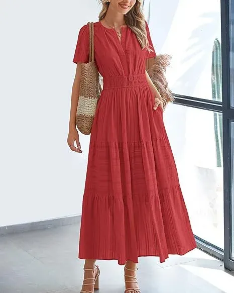 Design Tiered Smocked Waist Maxi Dress in Sky Blue - 33