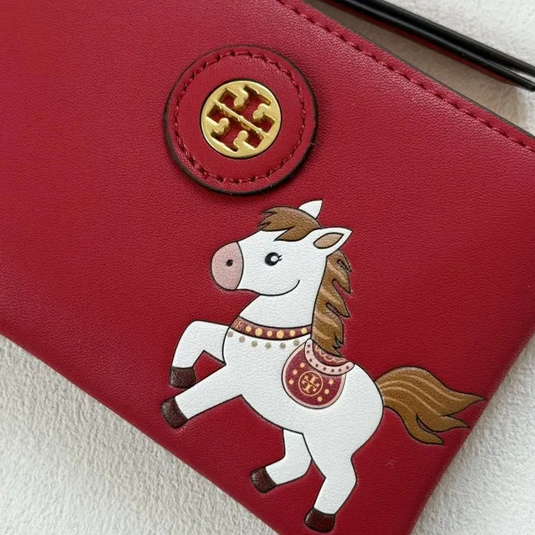 Tory Burch Horse Charm Zip Pouch Red Clutch Clutches - 12