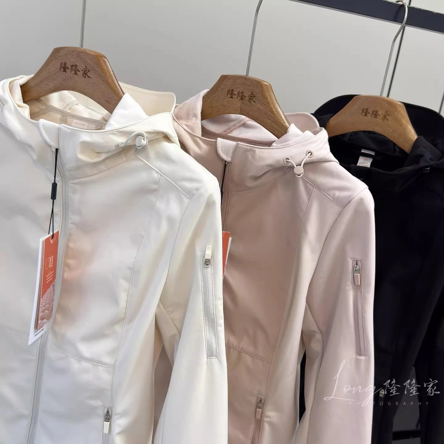 Design Softshell Hooded Jacket in Ivory, Blush Pink, and Black Outerwear.jacket - 5