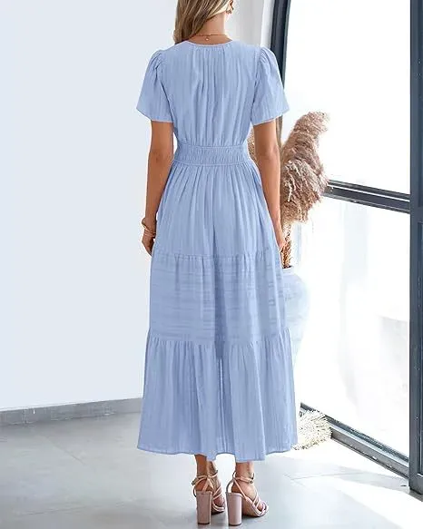 Design Tiered Smocked Waist Maxi Dress in Sky Blue - 47