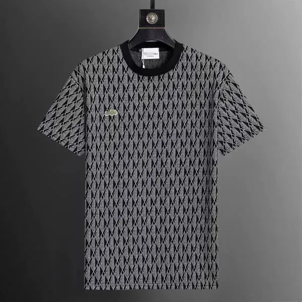 Lacoste Geometric Pattern Black and Gray T-Shirt - 1