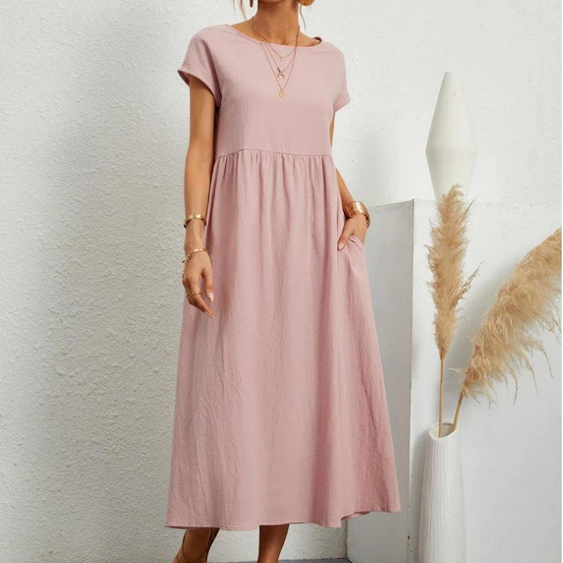A-Line Midi Dress in Dusty Pink Dress Casual