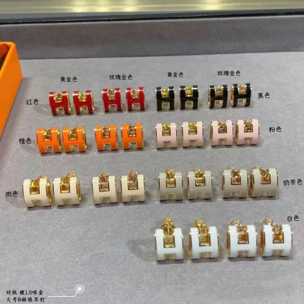 Hermès H Logo Enamel Stud Earrings Rose Gold and Yellow Gold Jewelry - 10