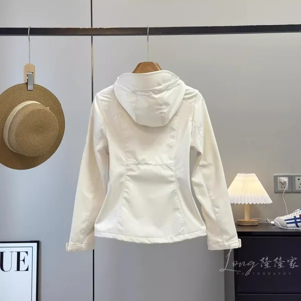 Design Softshell Hooded Jacket in Ivory, Blush Pink, and Black Outerwear.jacket - 16