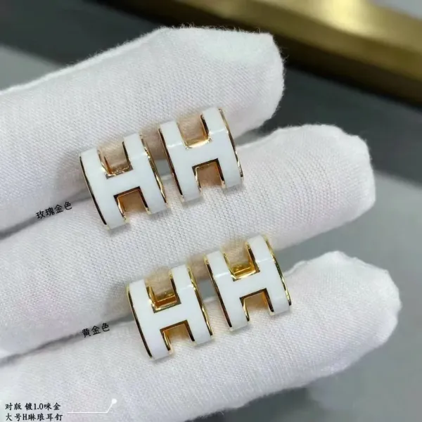 Hermès H Logo Enamel Stud Earrings Rose Gold and Yellow Gold Jewelry - 26
