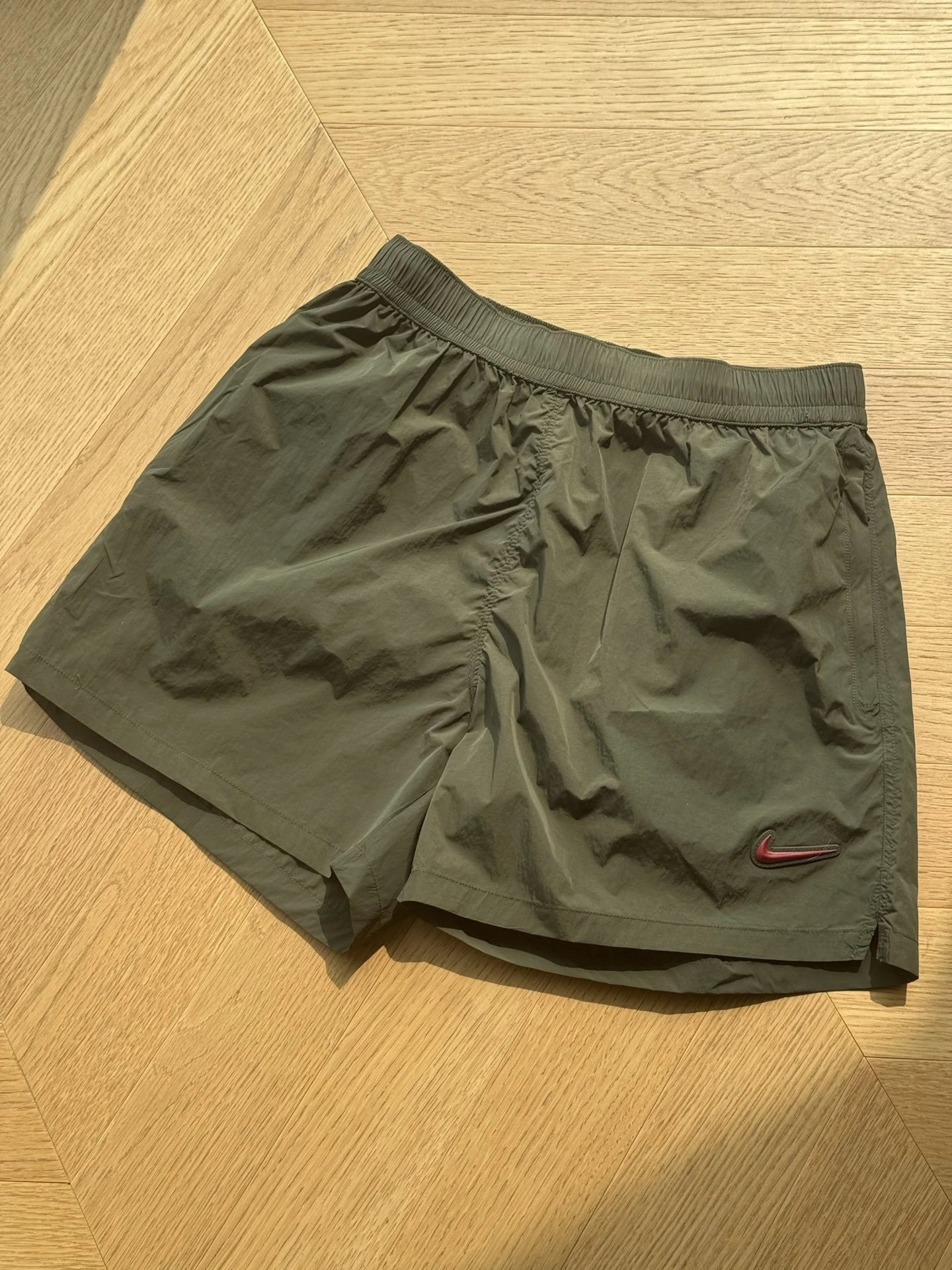Nike Running Shorts Olive Green with Red Swoosh