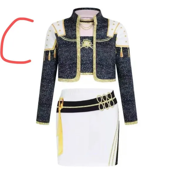 Design Starry Night Crop Top and Skirt Set Black White Gold - 8
