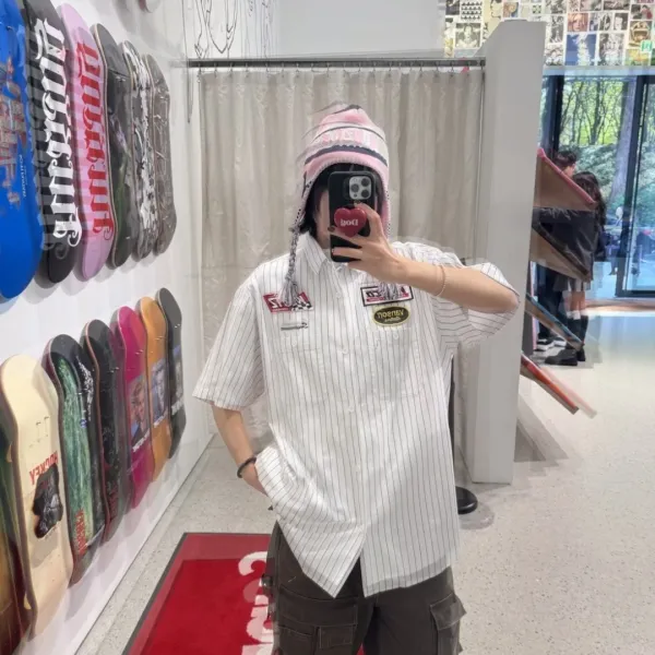 Vanson Leather x Supreme x Wiseco x Klotz Racing Pinstripe Work Shirt White - 3