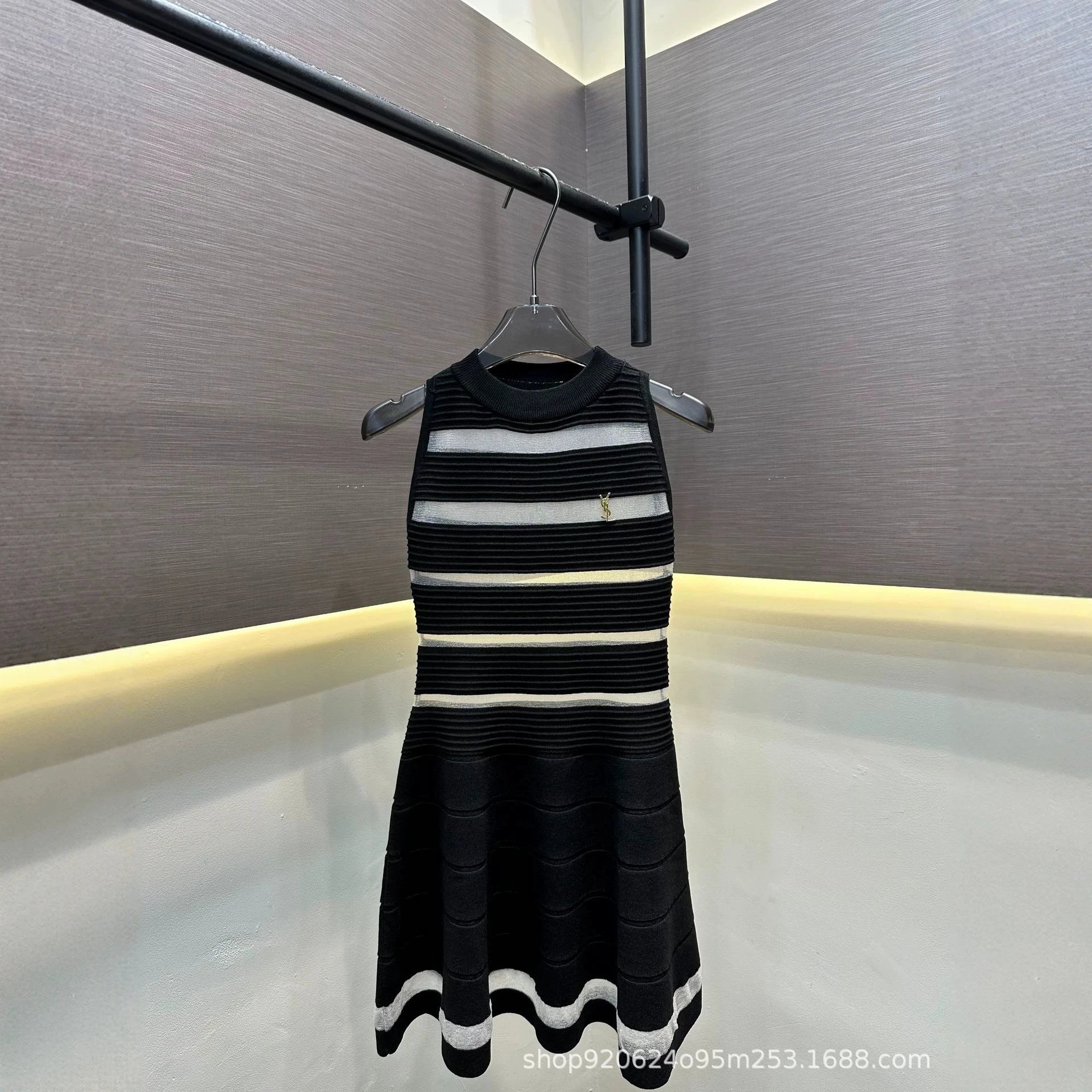 YSL Knit Sleeveless White Striped Sheer Dress