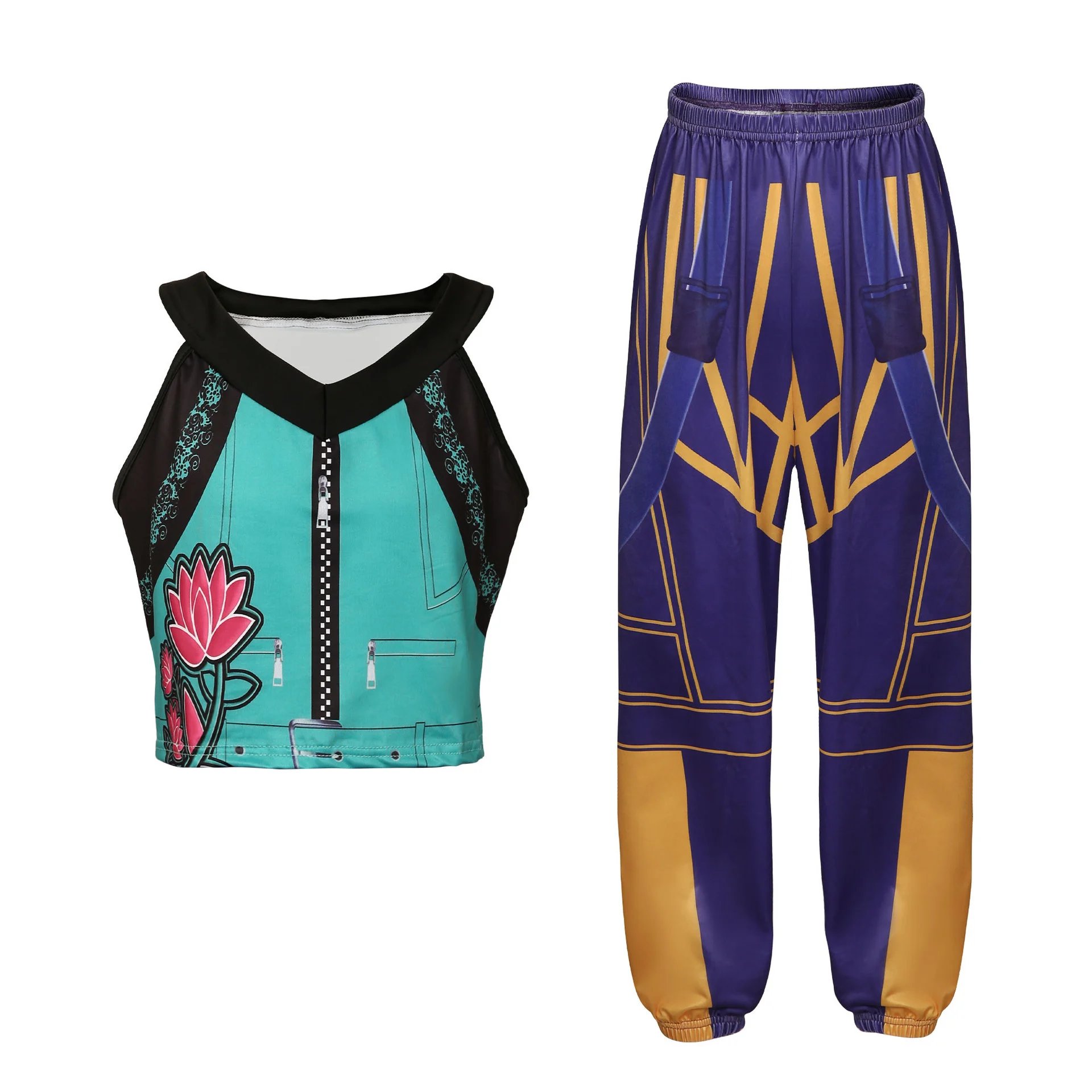 Design Graphic Crop Top and Paneled Joggers Set Multicolor Activewear - 5