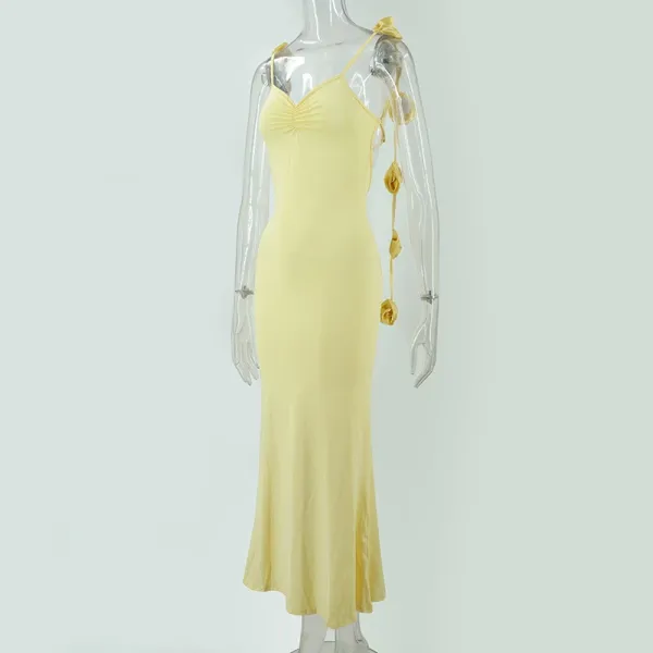 Design Floral-Embellished Lemon Yellow Slip Dress - 38
