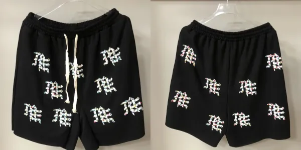 Design Crystal-Embellished Gothic Letter Shorts Black - 1