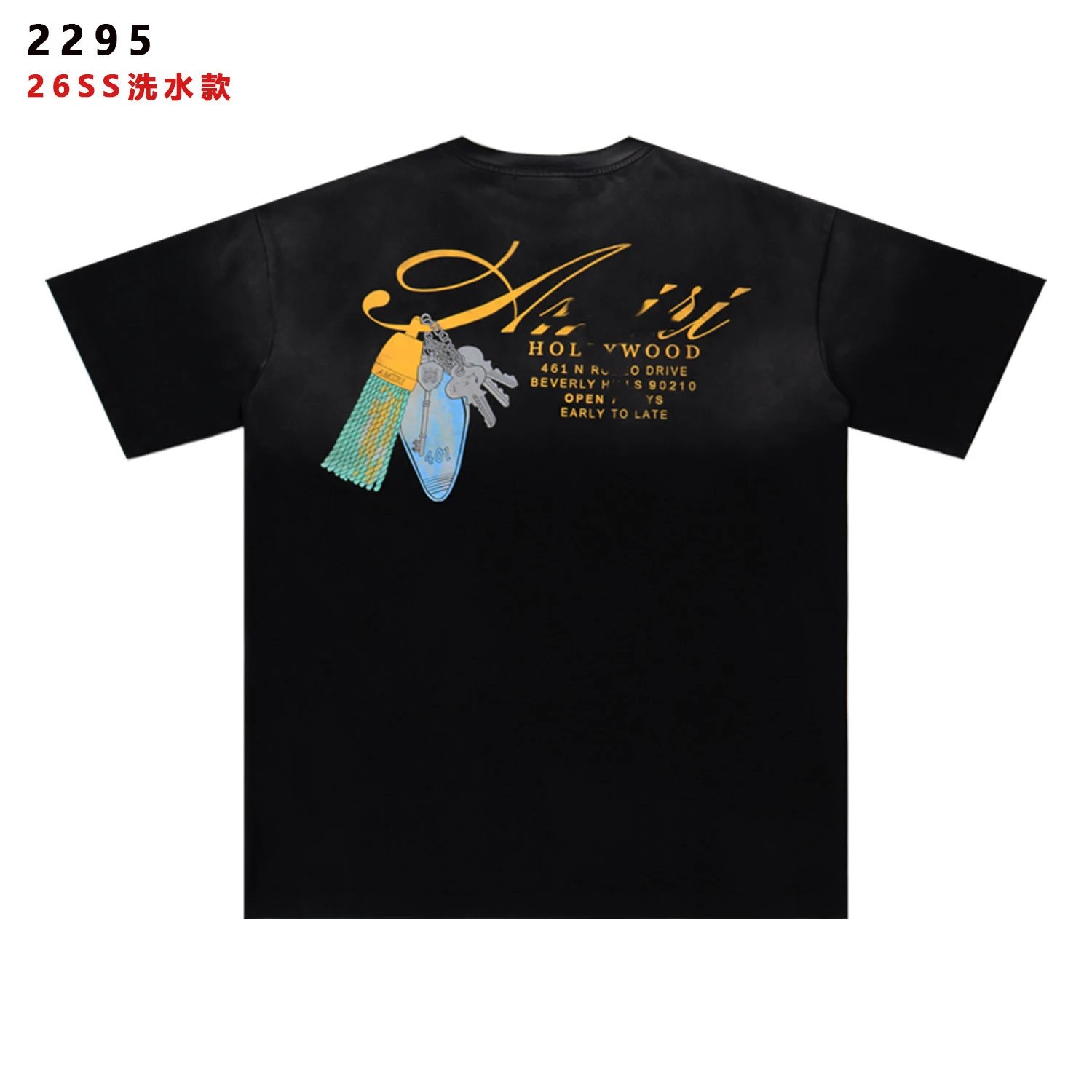 Black Graphic Print T-Shirt Hollywood Script Streetwear