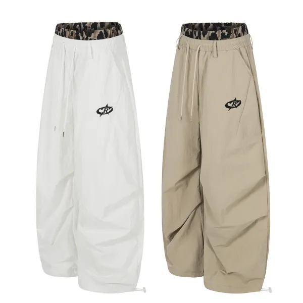 Design Wide-Leg Cargo Pants White with Leopard Waistband - 4