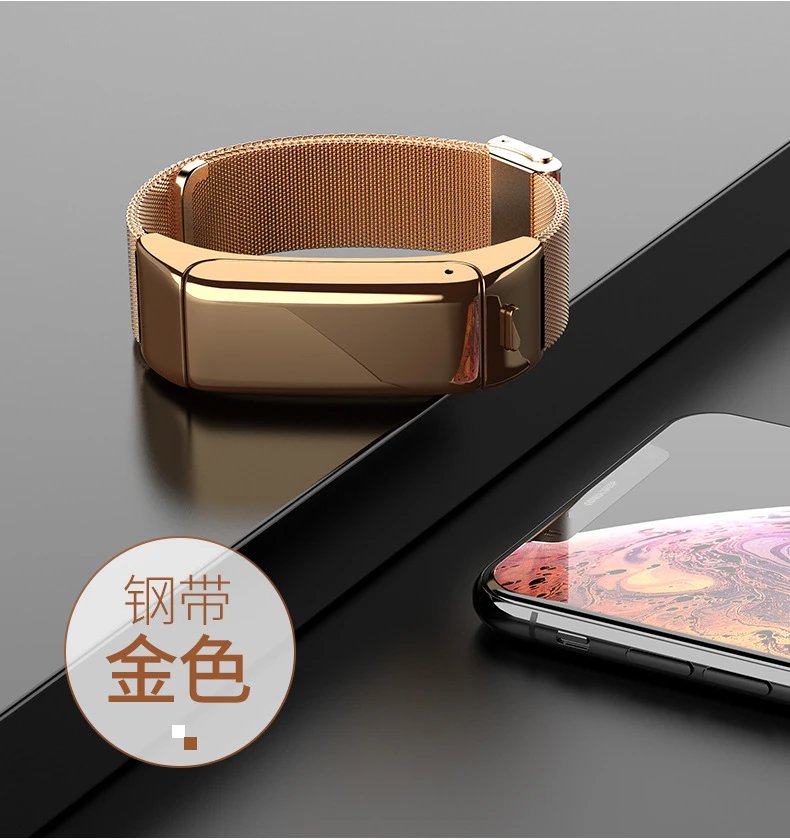 Design Smart Fitness Band Gold Pink Leather Strap Smartwatch - 14