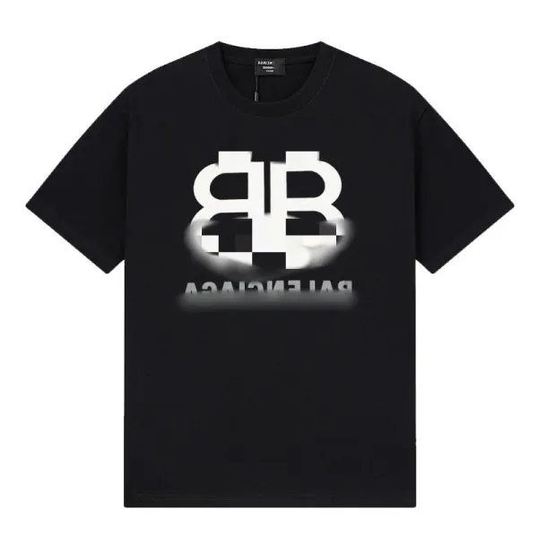 Balenciaga BB Logo Distorted Print Black T-Shirt - 1
