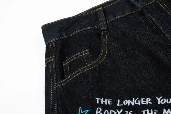 Design Wide-Leg Distressed Denim Jeans with Graphic Print Light Blue Jeans - 10