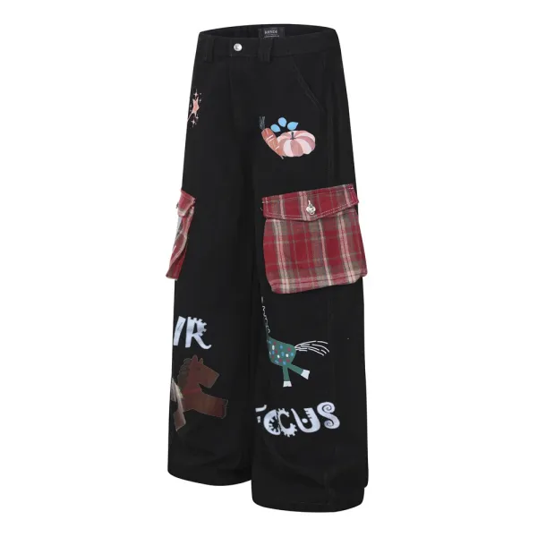 Design Rhinde Patchwork Cargo Pants Black Pants - 4