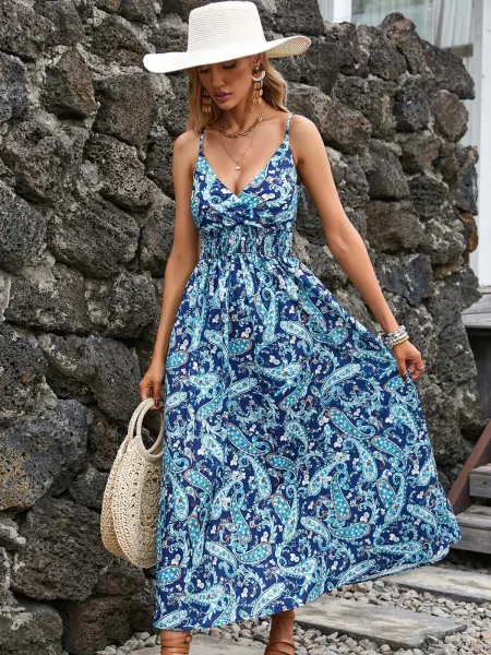 Design Tropical Leaf Print Wrap Midi Dress - 34