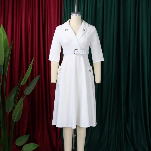 Design Trench-Style Wrap Dress in Navy with Belt - 34
