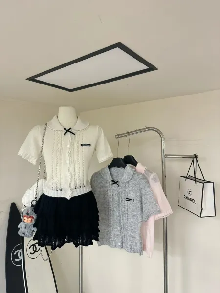 Chanel Knit Cardigan Gray Short-Sleeve Cropped Cardigan - 9