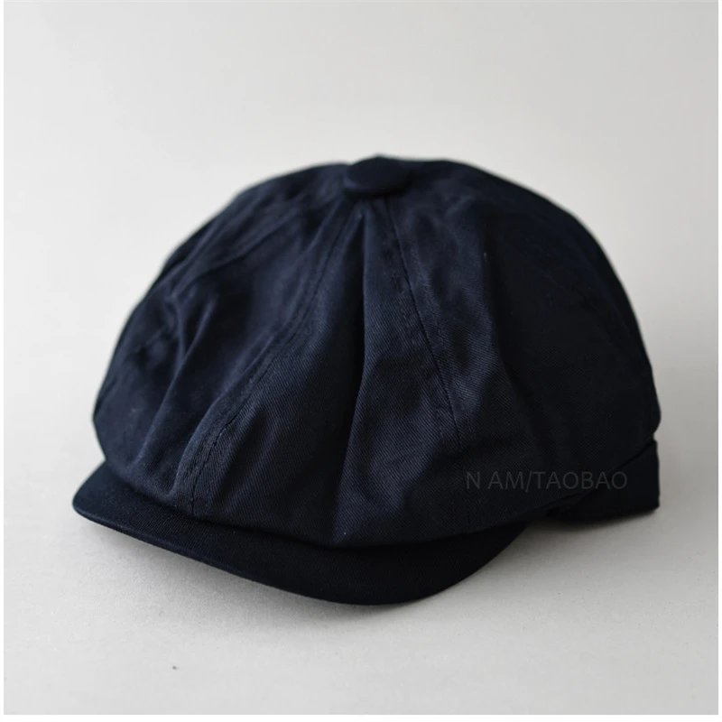 光板纯色夹标八角帽藏青