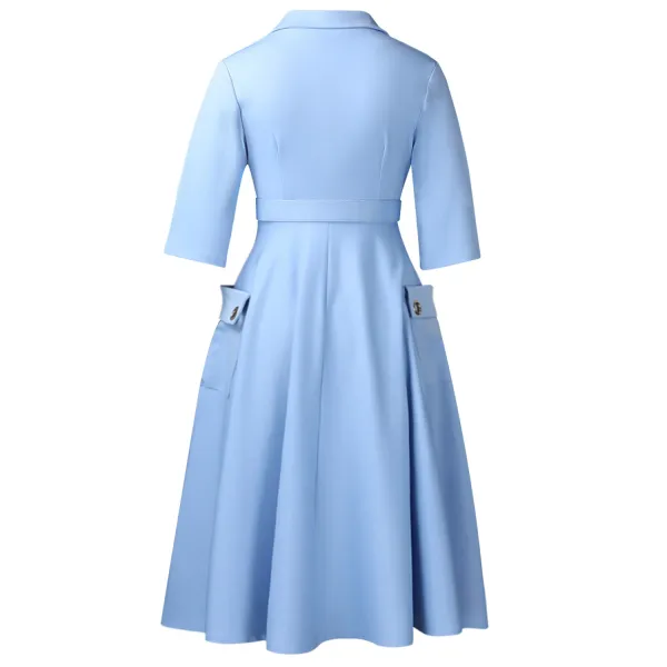 Design Trench-Style Wrap Dress in Navy with Belt - 44