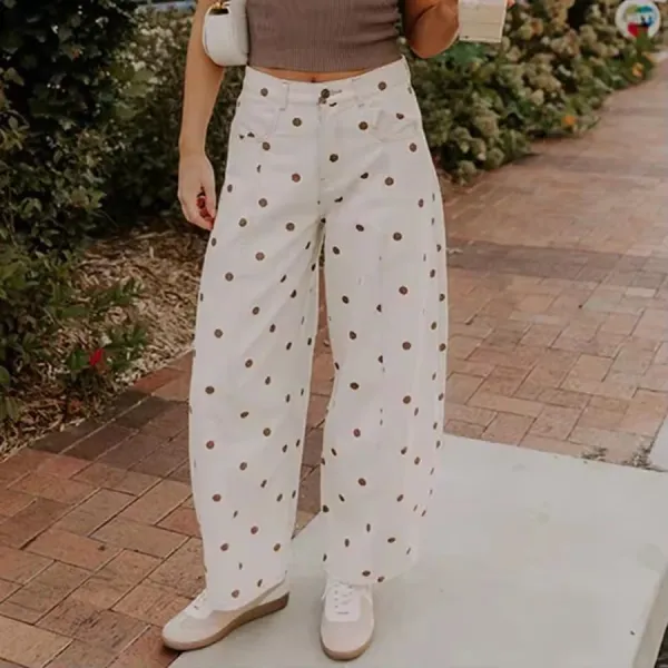Design Polka Dot Wide-Leg Pants White Pink - 5