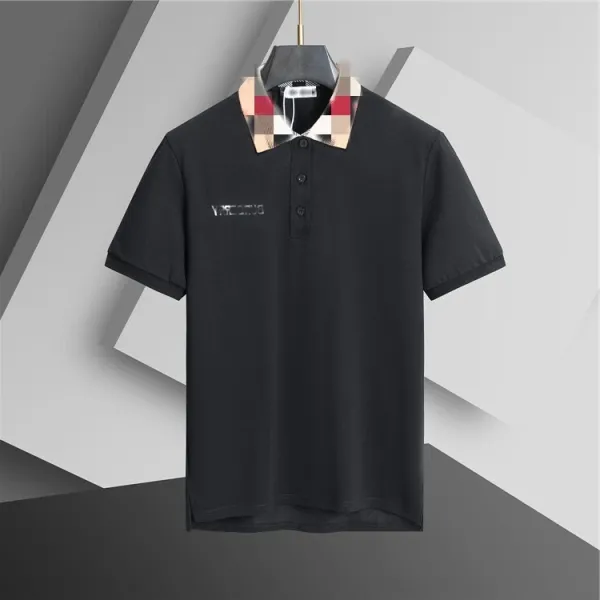 Design Polo Shirt Black with Checkered Collar Tops Polo - 1