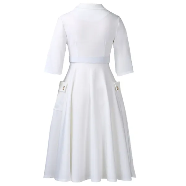 Design Trench-Style Wrap Dress in Navy with Belt - 67