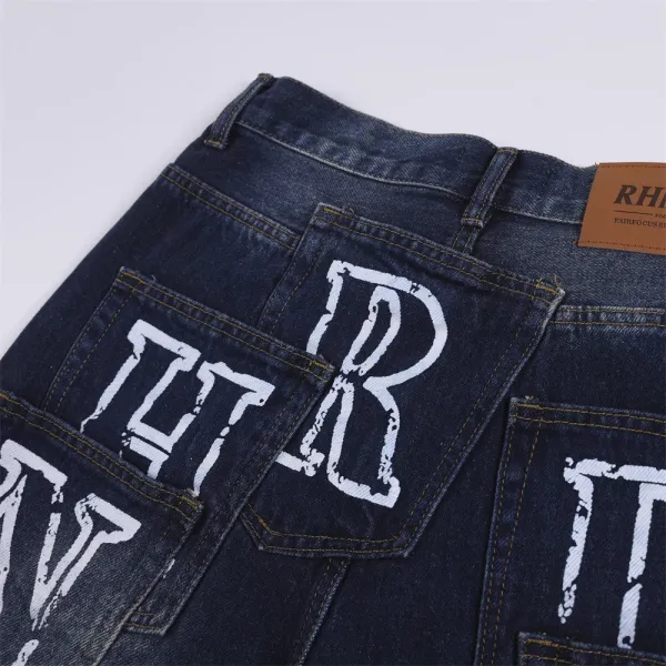 Rhude Denim Shorts Navy with Embroidered Logo - 11