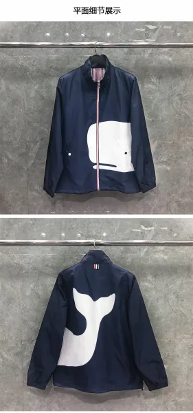 Thom Browne Windbreaker Navy and White Color-Block Jacket Outerwear.windbreaker - 4