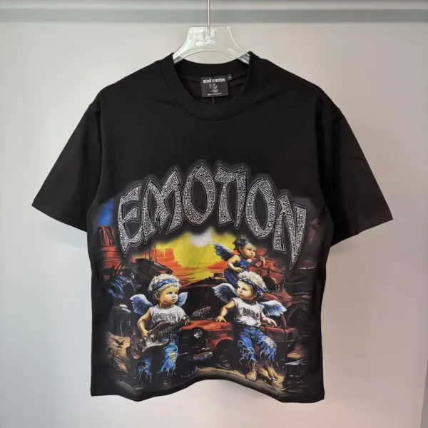 Design Mixed Emotion Emotion Graphic T-Shirt Black T-Shirts - 1